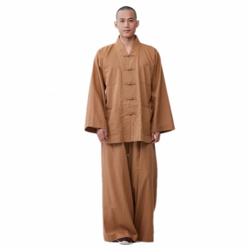 ZanYing Buddhist Meditation Zen Clothing Sets Loose Cotton Linen Men