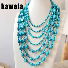 Free Shipping New Layers Plastic Turquoise Beads Statement Collar Necklace free shipping wholesale false collar 2 layers lace collar necktie tie necklace jewelry