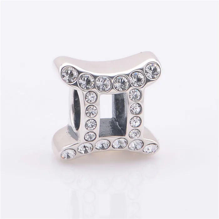 2015 New 925 Sterling Silver Beads Floating Gemini Zodiac Charm with CZ