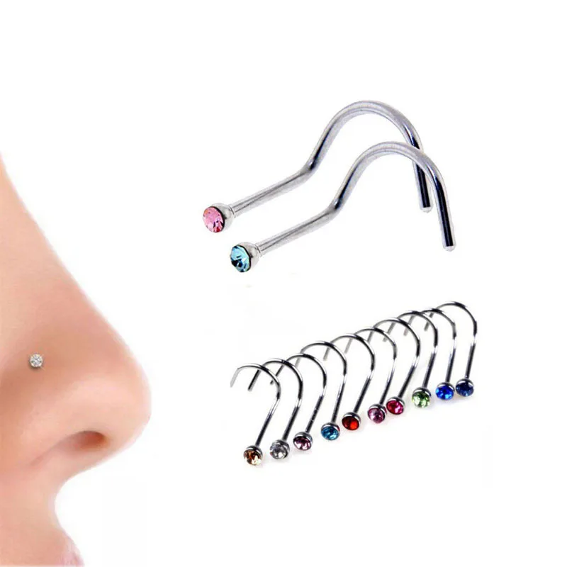 

H:HYDE 1pc Random Color Crystal Medical Stainless Steel Nose Ring Punk Style Piercing Nose Jewelry Body Jewelry For Women