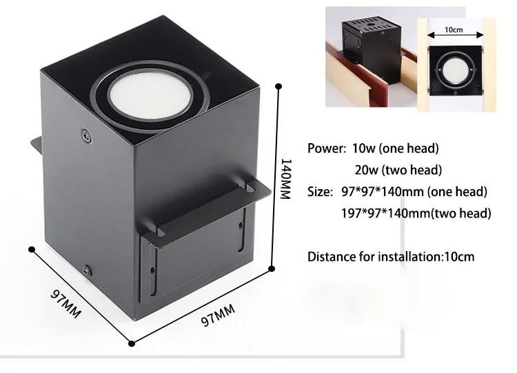 Квадратный светодио дный магазины вниз свет 10 Вт/2*10 Вт светодио дный встраиваемый потолочный светильник Single/Double глава светильники