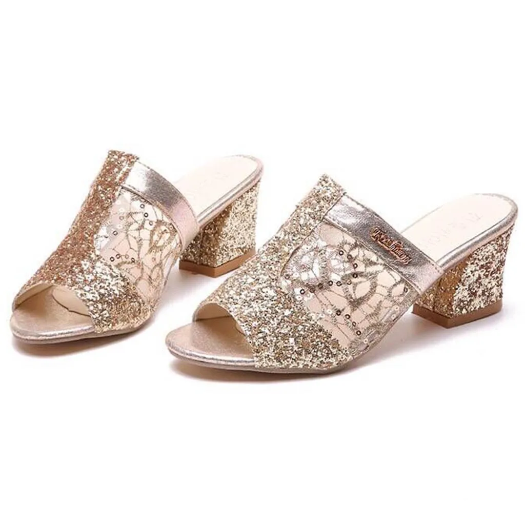

Newest Women Sandals Fashion Slip On High Heel Peep Toe Crystal Slipper Casual Sandals Shoes Sunmer zapatos de mujer 2018