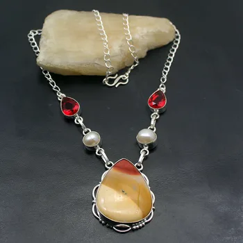 

Multi Stone Natural OceanJasper Garnet Pearl 925 Sterling Silver Color Women Jewelry Pendant Necklace 17 Inch TF1046