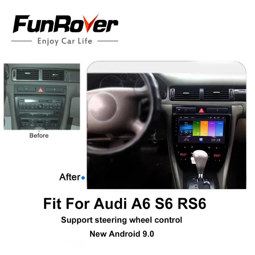 Funrover 9 дюймов Android 9.0 GPS навигация автомобиля радио для Audi A6 S6 RS6 1997-2004 wifi HD сенсорный экран AUX USB поддержка Carplay 2G+32G