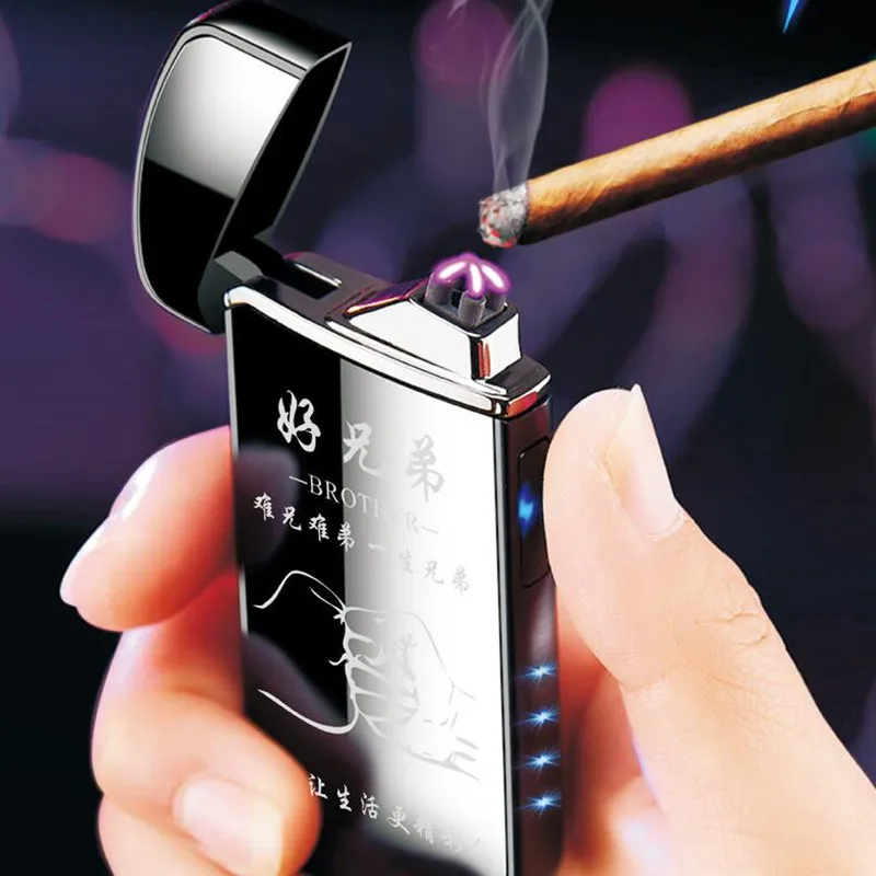 Плазменная сигарная зажигалка, зарядка через USB, двойная дуга, ветрозащитная, беспламенная, Электронная зажигалка, прикуриватель для курения