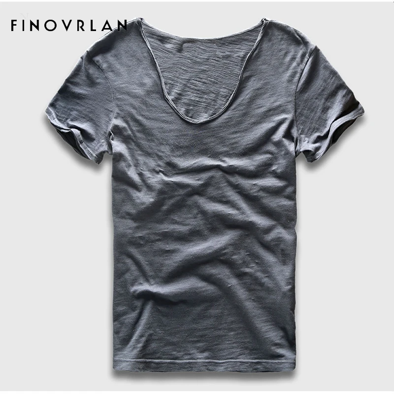 

2018 Brand Men T-Shirt Plain Hip Hop Fashion Casual XXL V Neck Slub cotton T Shirt Swag For Men Short Sleeve Man Top Tees