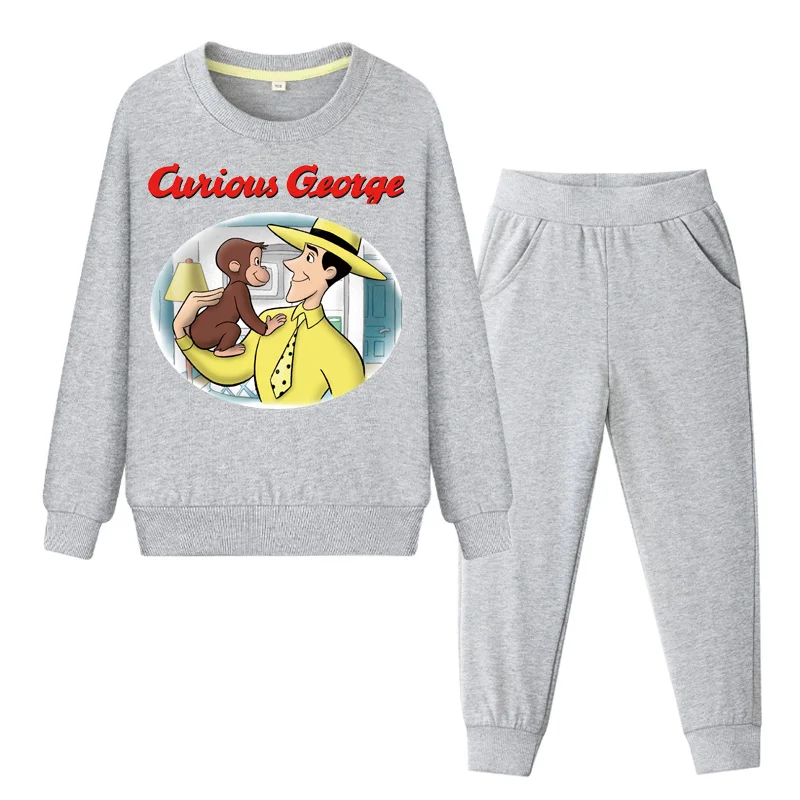 

Children Curious George Clothes Suit Boys Tracksuit Girls Sweatshirt Hoodies Pant Set Kids Clothing Sets Baby Costume TZ045