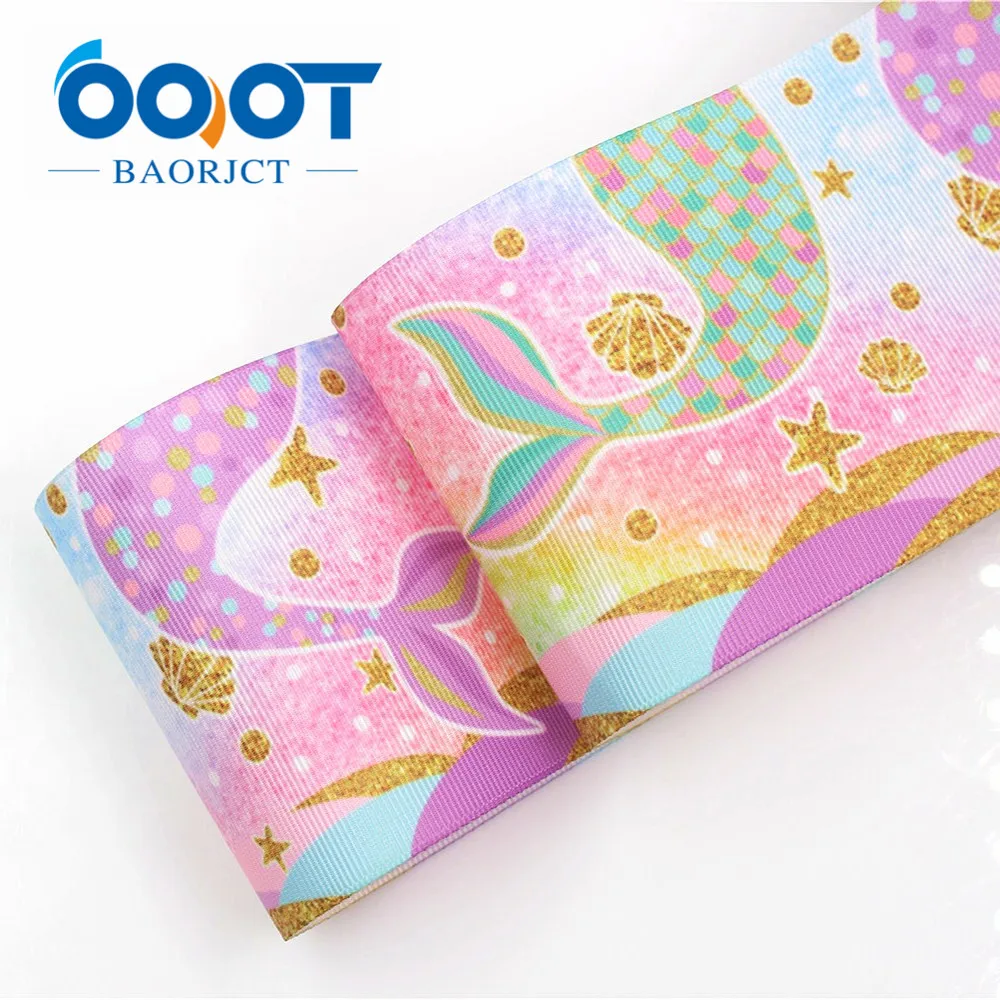 

546,3"(75mm)Grosgrain Ribbon Mermaid Printed Tape 10y DIY Head Accessoris Wrapping Decorative Holiday Decorations Materials
