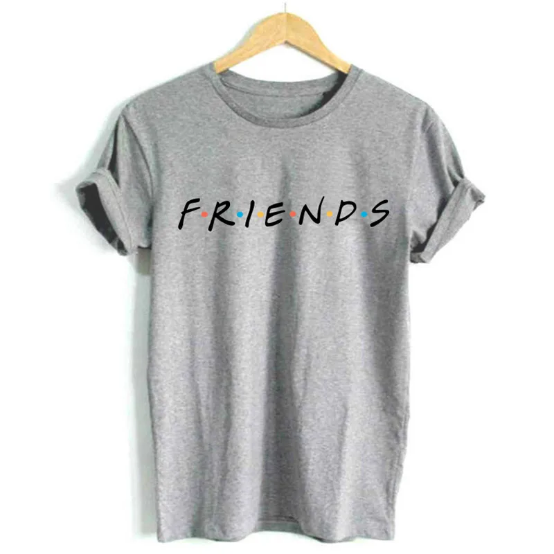 Футболка с надписью FRIENDS Женская свободная футболка коротким рукавом и круглым