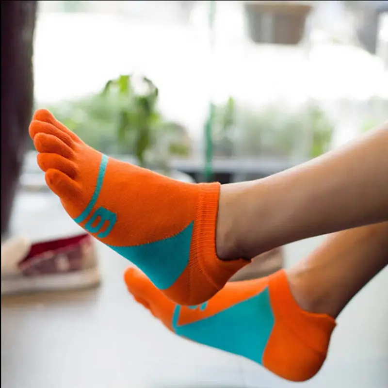 Мужские хлопковые носки с принтом цифр 6, модные летние дышащие носки до щиколотки с пятью пальцами для мужчин - Цвет: Orange