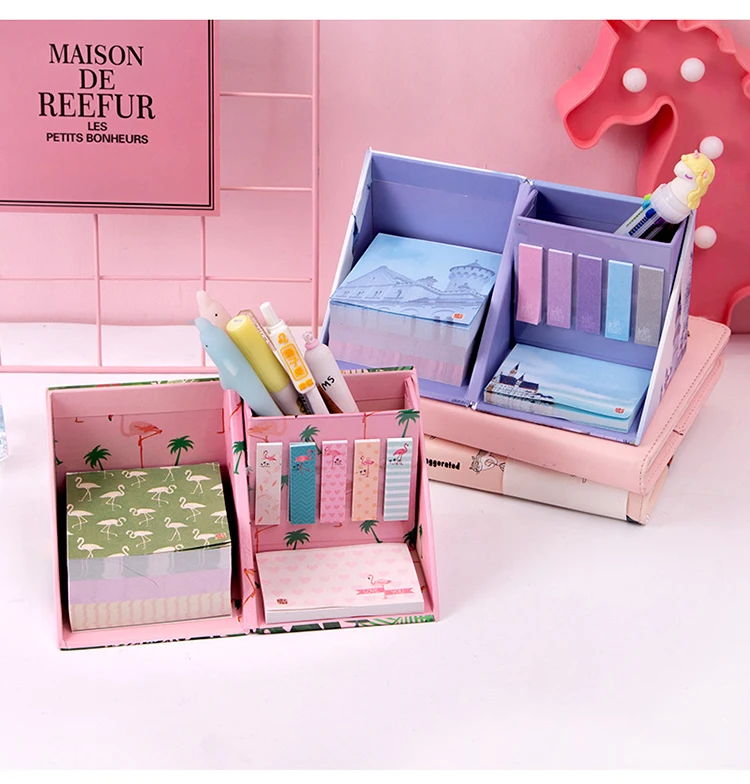 DUGUO милые канцелярские принадлежности Офисная комбинация экологическая ручка держатель+ post-it notes N times Набор наклеек kawaii поставки милые памятки