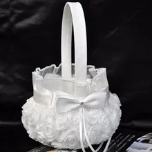Ceremonia de Boda de la Venta superior Bowknot & Rose Del Amor Del Partido Caso Satén Flower Girl Basket Boda regalo BS