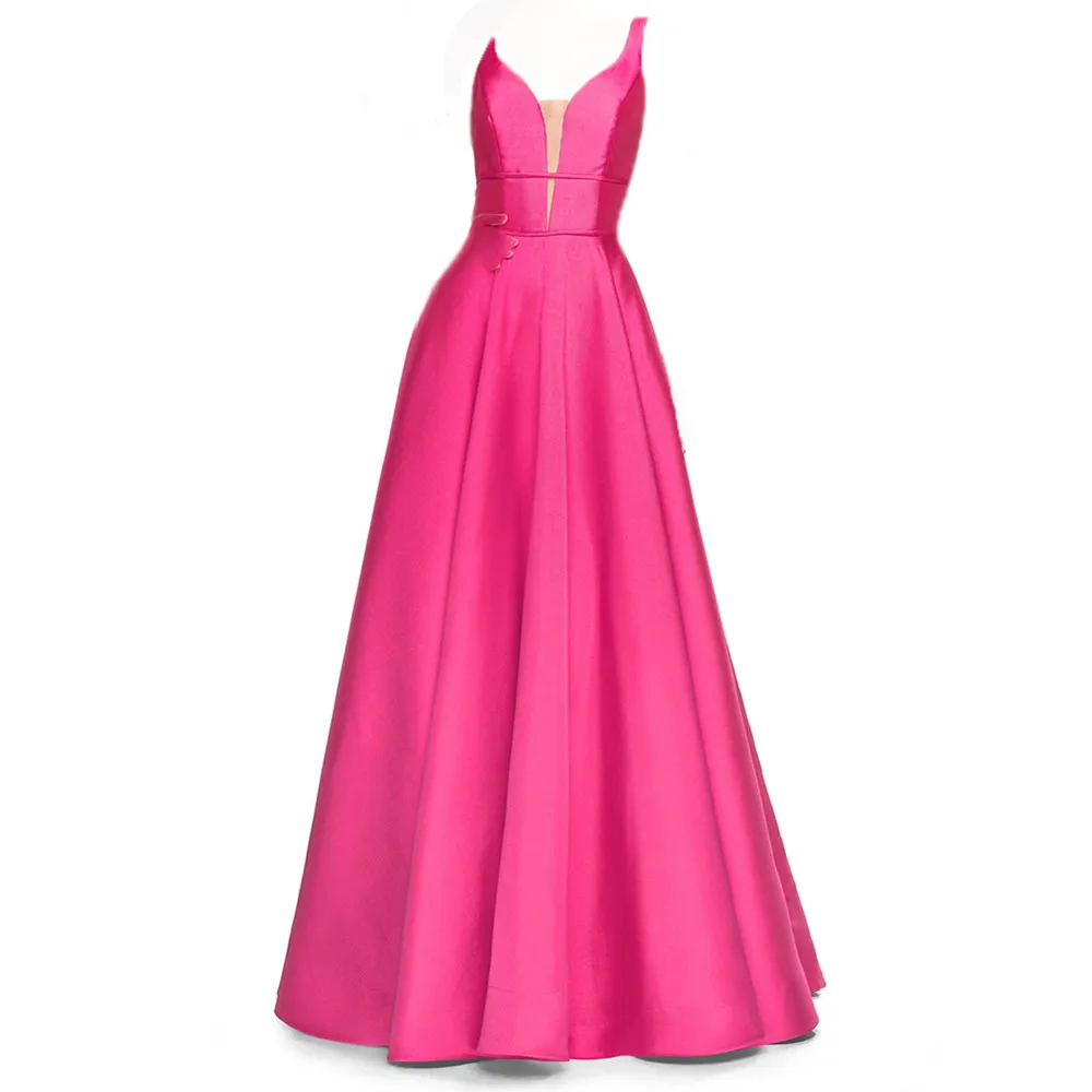 Bright Pink Baijinbay, длинное ТРАПЕЦИЕВИДНОЕ платье для выпускного вечера, вечернее платье с глубоким вырезом, вечернее платье, Vestido de Festa 26768 - Цвет: Bright Pink