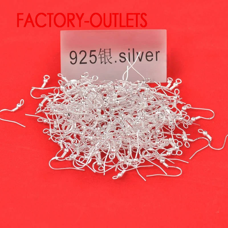 Big Promotion 24Hours Handle Fast Shipping 200PCS Design Genuine 925 Sterling Silver Beads Jewelry Findings Hooks Earrings Wire 200pcs 18mm making diy jewelry findings silver f hook earrings 925 sterling silver french ball hooks earrings silver