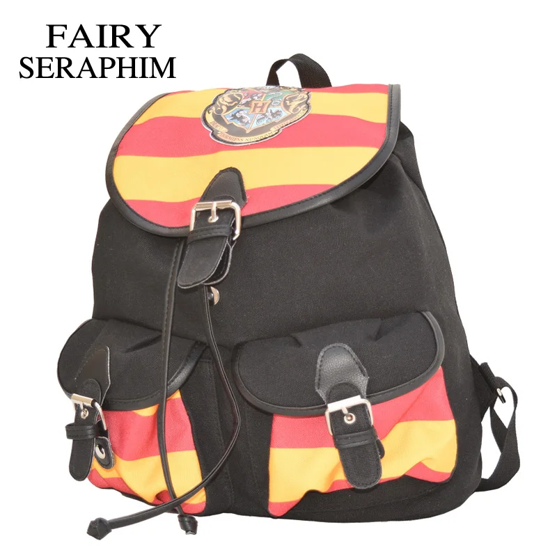 

FAIRY SERAPHIM Harry Potter Backpack Printing Stripped Canvas Cartoon Flap Cover String Children School bag mochila Backpacks