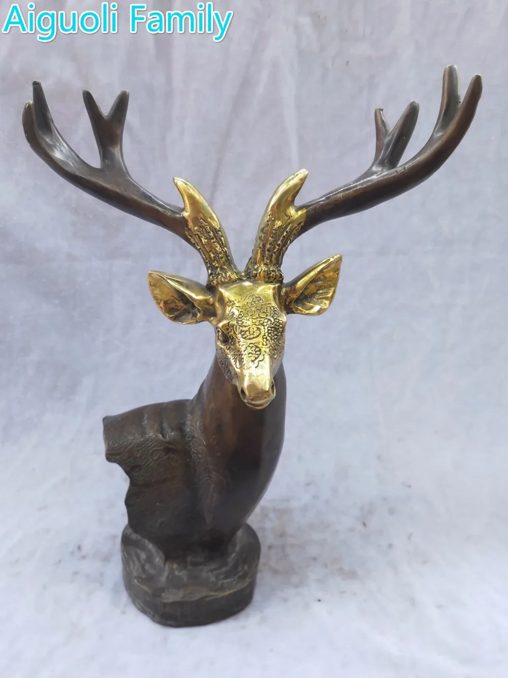 

Home Decoration Animal Sculpture/Art Collection Metal Crafts,Chinese Old Bronze Gilt Big Deer Head Statue ,High 38CM