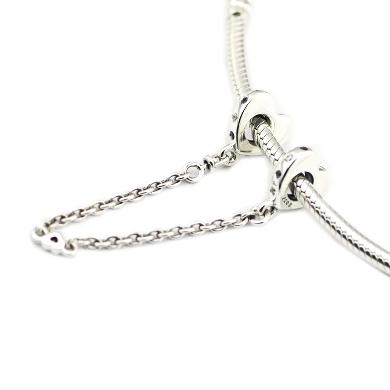 Fits Pandora Bracelets Bright Hearts Safety Chain Charms 925 Sterling