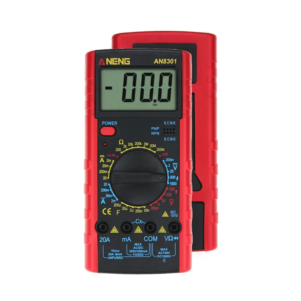 

AN8301 Portable Digital Multimeter AC/DC Voltage Current Resistance Capacitance Voltmeter Ammeter Multi Electric Transistor Test