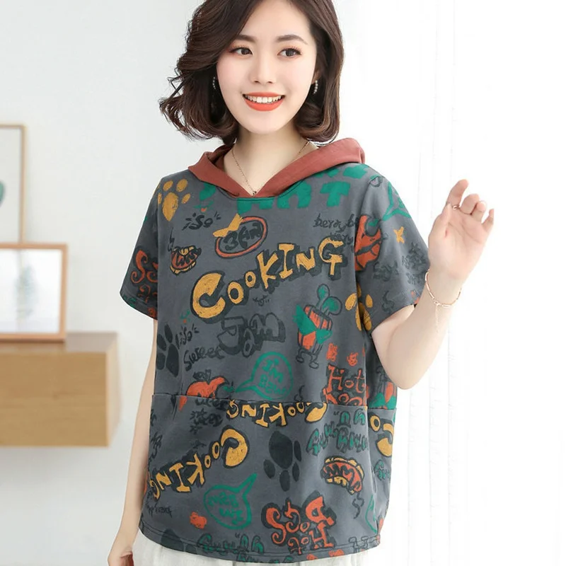 

Summer new hooded jacket women fashion short sleeve casual letter ladies hoodies sweatshirts high quality female pullover tops