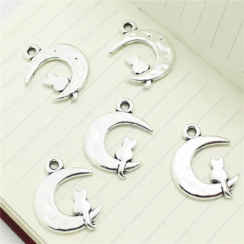 

Sweet Bell 40pcs 17*24mm Antique Silver Color Moon Cat Charms Pendants for Jewelry Making DIY Handmade Craft 3B365