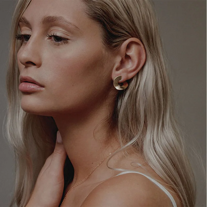 

French Flair Simple Stainless Steel Geometric C Shape Sheetmetal Drop Earrings Gold Color Female Party Wedding Xmas Gift