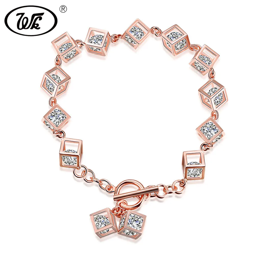 

WK HOT Sale Fashion 925 Sterling Silver Bracelet Women White Crystal Bracelets For Girls Hand Chain Jewelry Wholesale 4W NBY13