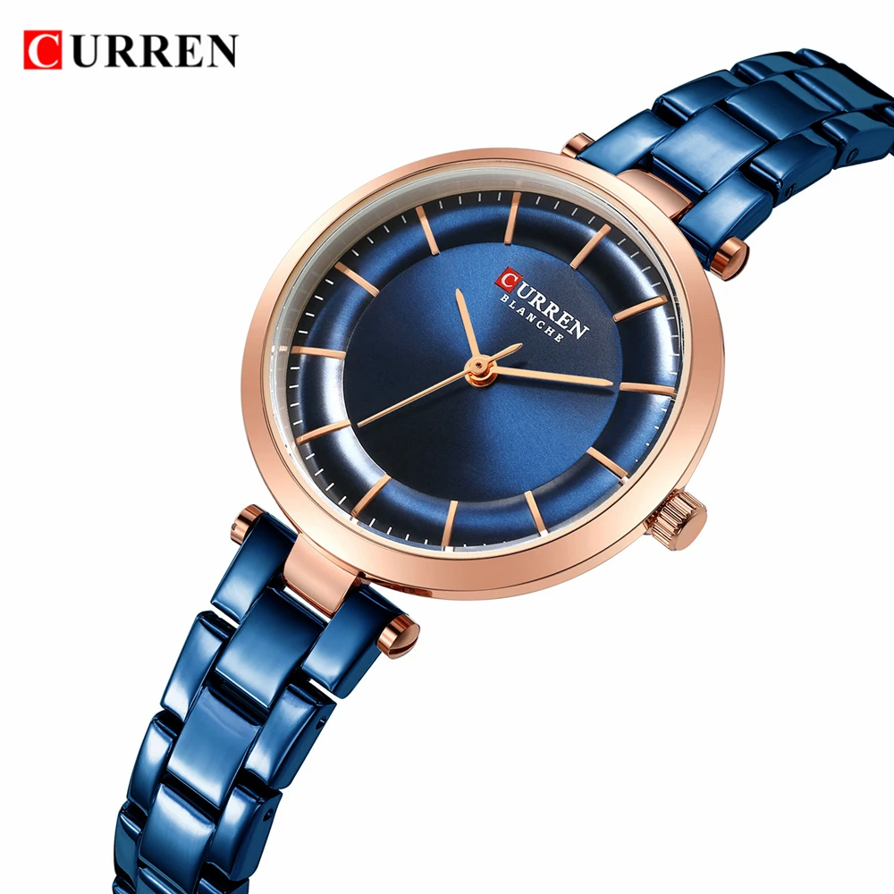 CURREN Women Fashion Watch Creative Lady Casual Watches Stainless Steel Band Stylish Desgin Blue Quartz Watch for Female 2