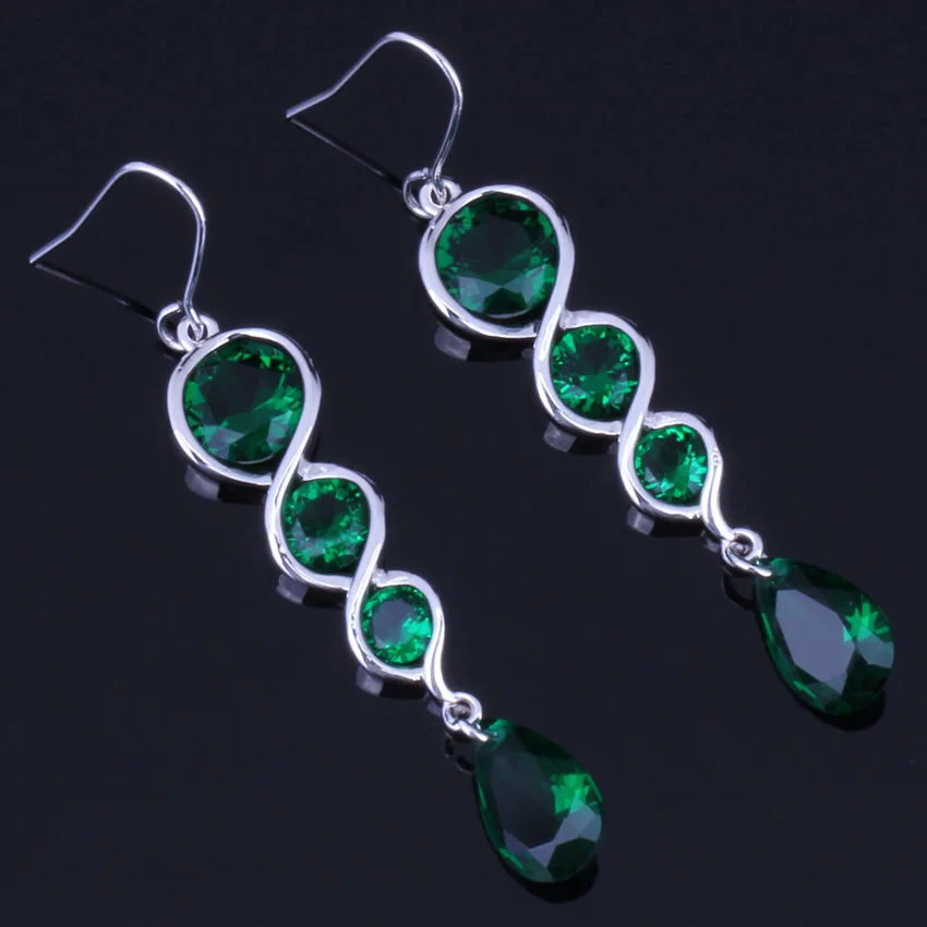 

Candy Water Drop Green Cubic Zirconia Silver Plated Drop Dangle Earrings V0215