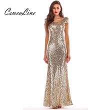 Backless Draped Gold Sequin Short Sleeve Maxi Dress Summer Women O Neck Mermaid Long Dress Sexy Elegant Evening Party Dress