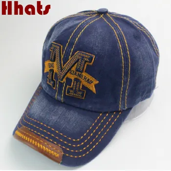 

Letter distress brand fashion baseball cap for women men vintage denim snapback hat bone casquette 6 panel hat