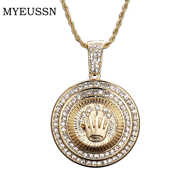 

Double Circle Dimand Crown Long Iced Out Chain Personality Fashion Bling Bling Hip Pop Jewelry For Men Necklaces & Pendents