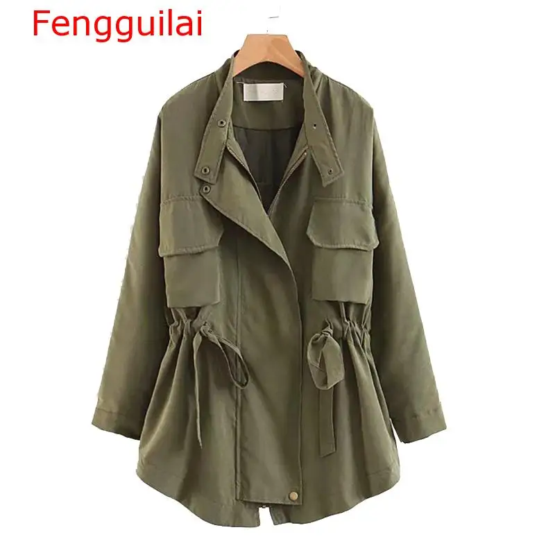 

Fengguilai Autumn Windbreaker Women's Clothes Loosen Drawstring Coat Harajuku Short Jacket Women's Slim Jacket Outwear