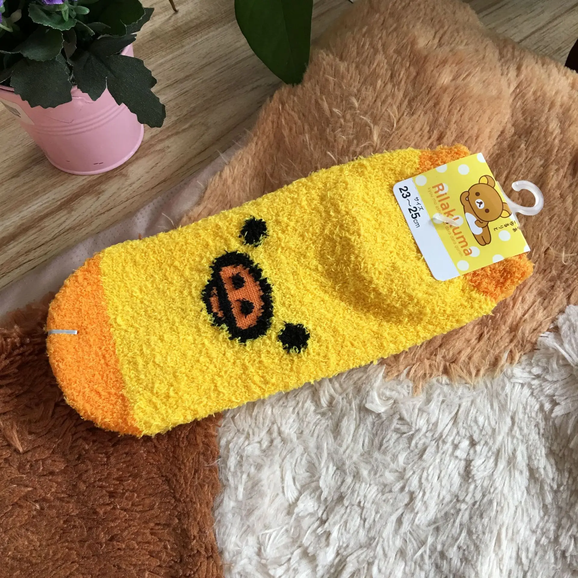 Носки с рисунком Rilakkuma женские хлопковые носки-башмачки с изображением медведя Новинка, забавные мягкие удобные желтые милые носки на осень и зиму happy Calcetine