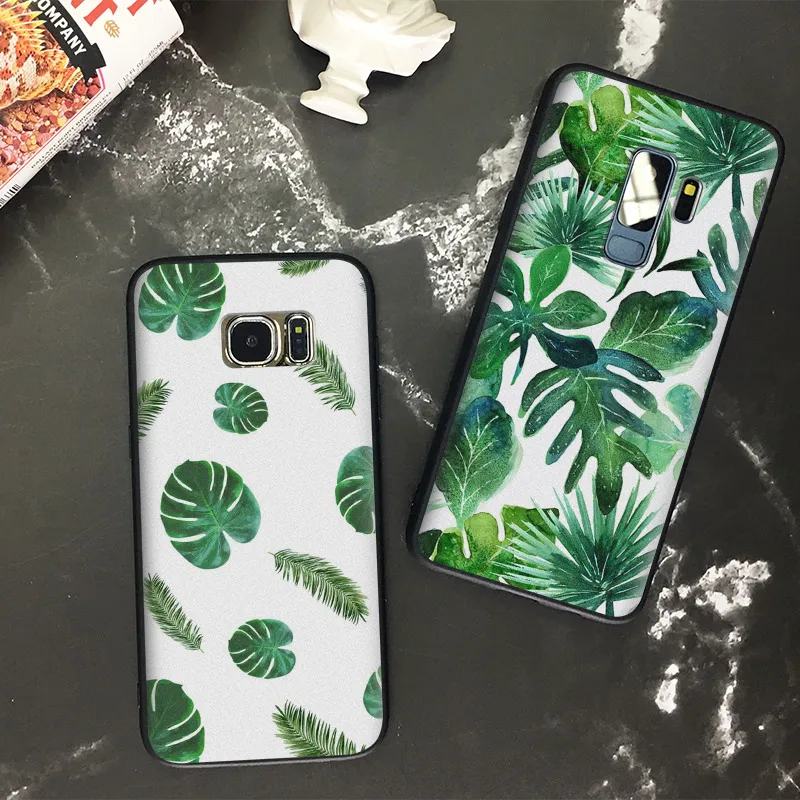 

Beautiful Nature Green leafs Plants Soft Silicone Phone Case Shell Cover For Samsung S7 Edge S8 S9 Plus Note 8 9