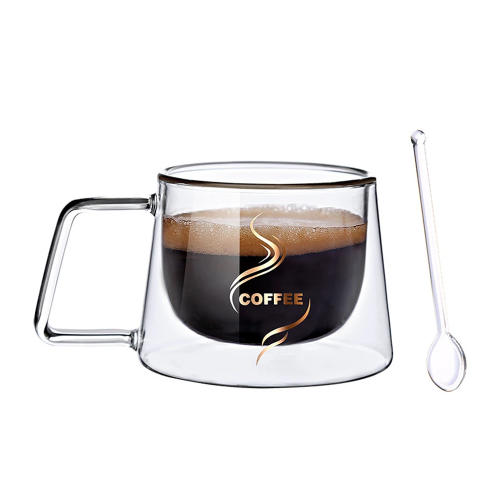 Термоизоляционная стеклянная кофейная кружка, стеклянные кофейные чайные чашки с двойными стенками, посуда для молока, 6,8 унций/200 мл эспрессо кофе, молочная чашка для латте - Цвет: Прозрачный