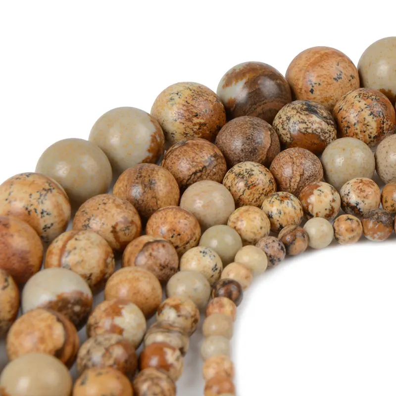 

Fashion Round Picture Yellow Beads Natural Stone Beads For Jewelry Making 4mm/6mm/8mm/10mm/12mm