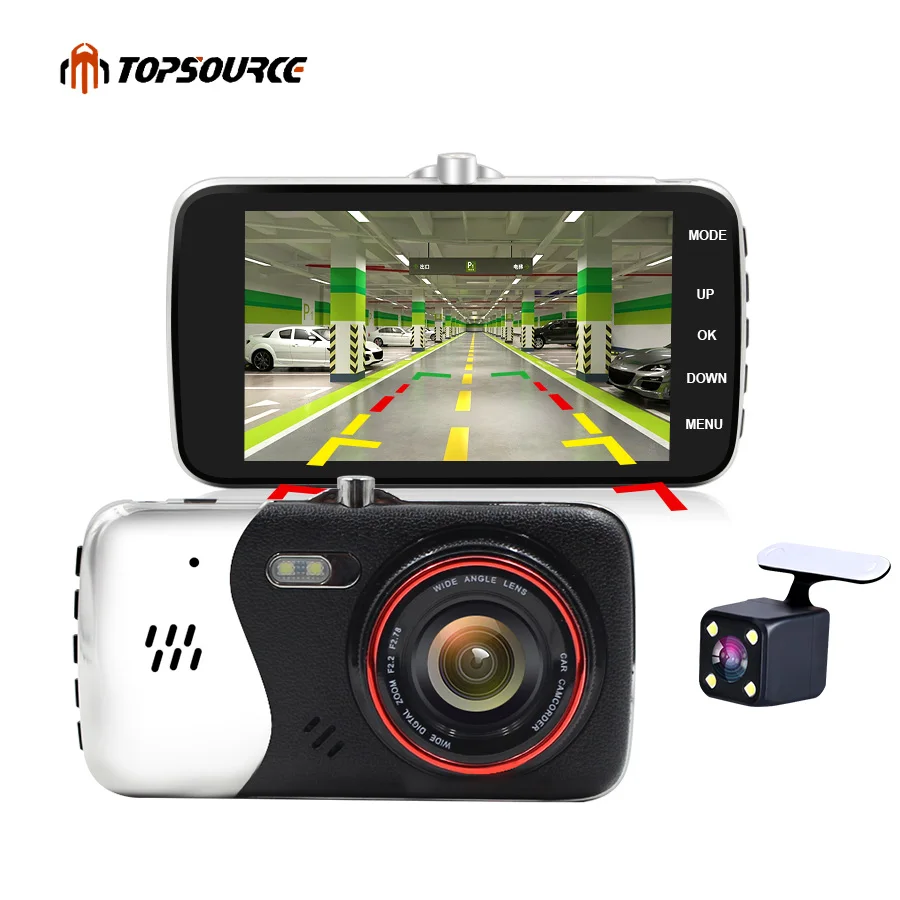 Topsource 4 &quotАвтомобильный Dvr камера двойной объектив Full HD 1080 P с заднего вида