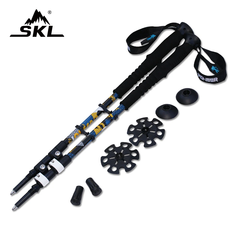 

SKL Shock-Absorbent Trekking Poles Collapsible Outdoor Hiking Camping Sticks with Quick Flip-Lock and EVA Grips Climb Accessory