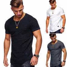 2018 new 5 colors design of stripe ruffle sleeve Mens T Shirt Slim Fit Crew Neck T-shirt Men Short Sleeve Casual tshirt Tops new mens colors short sleeve cotton tshirt henry kissinger quote absence
