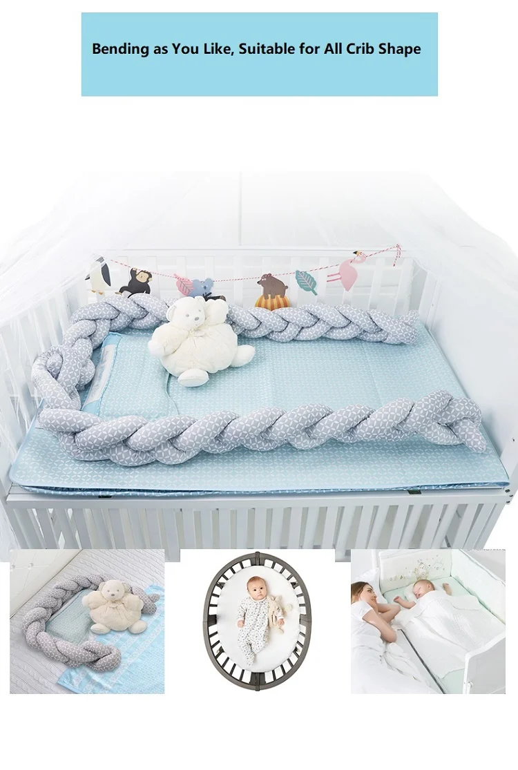 Crib Sides Bumper 3M Long Baby Bed Knot Protector Handmade Braid Plush Baby Bed Fence Bumper Infant Pillow Baby Room Decor