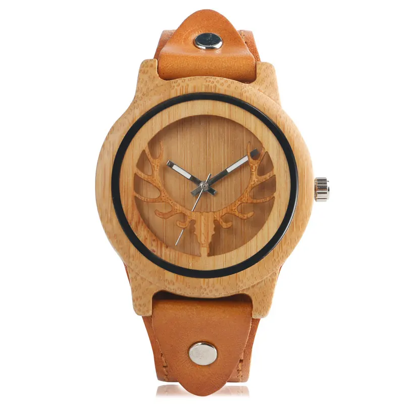 

Bamboo Wooden Watch Fashion Women Men Genuine Leather Band Strap Quartz Nature Wood Handmade Deer Wristwatch Montre en bois