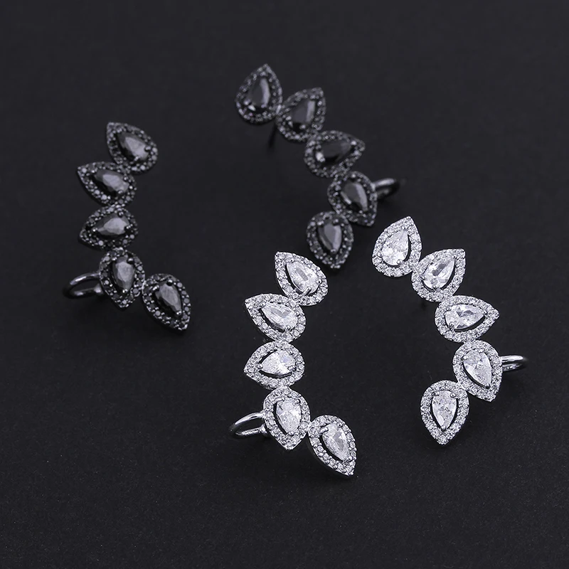 Женские серьги капельки XIUMEIYIZU 2 цвета черно белые каффы с фианитом|cuff earrings|ear