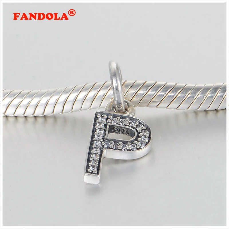 Letter P Clear CZ Beads Fits Pandora Bracelet 925 Sterling Silver