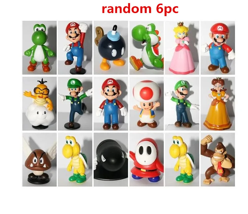 6 шт./компл. Super Mario Bros Family Mini PVC Figures Toys Luigi Wario Waluigi Toad Bowser Yoshi Peach Daisy Goomba Koopa | Игрушки и