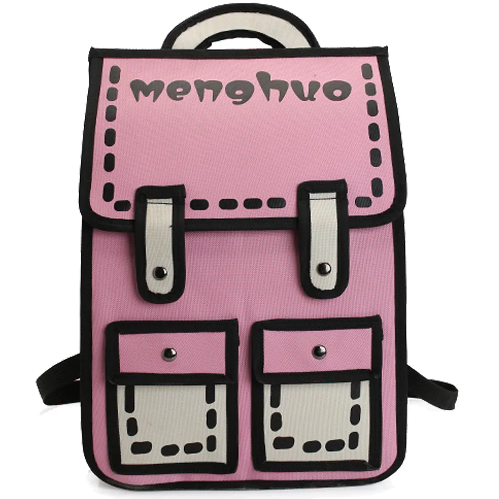 Menghuo 2017 Nuevo 3D Jump style 2D dibujo Paper Bag Cartoon comic mochila Messenger Tote moda lindo estudiante bolos mochila Menghuo 2017 Nuevo 3D Jump style 2D dibujo Paper Bag Cartoon comic mochila Messenger Tote moda lindo estudiante bolos mochila
