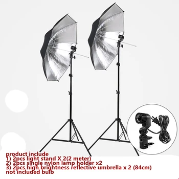 

2 Meter Light Stand X 2 +84cm High Brightness Reflective Umbrella X 2+single Nylon Lamp Holder X2 Photography Accessories Double