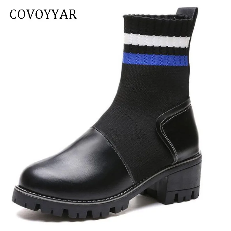 COVOYYAR/2019 г. женские ботинки сезон осень зима Модные ботильоны на платформе обувь