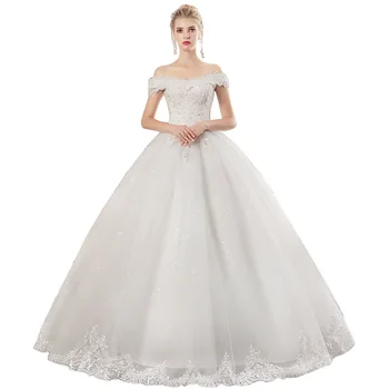 

Holievery Boat Neck Tulle with Lace Appliques Ball Gown Wedding Dresses 2019 Short Sleeves Bridal Gowns Lace Up Bride Dress