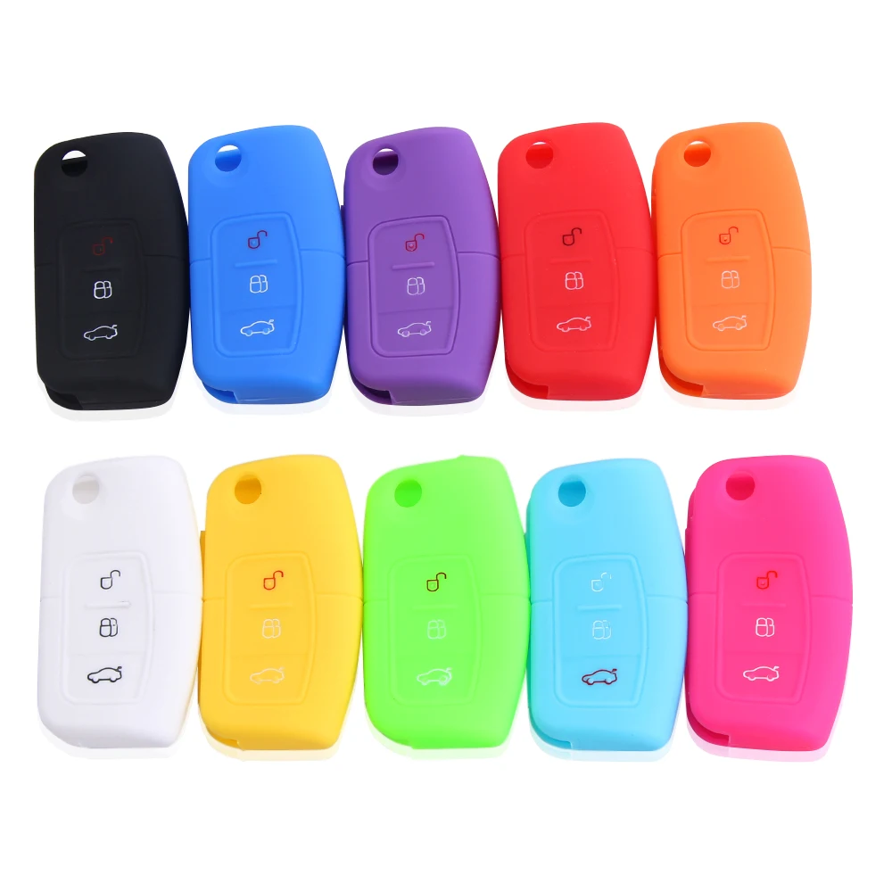 

Silicone Cover for Ford Fiesta Focus 2 Ecosport Kuga Escape Car Flip folding Remote key Case 3 Buttons