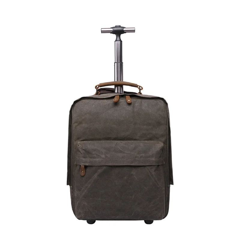 LeTrend 16 дюймов Ретро USB багаж на колёсиках мужской чемодан в деловом стиле колеса холст тележка для каюты многофункциональная сумка на плечо - Цвет: ArmyGreen
